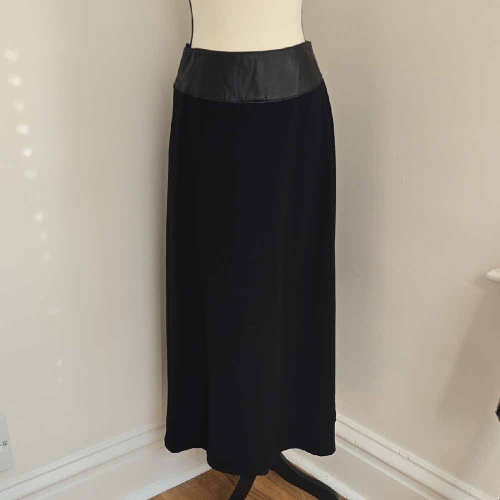 NWT Vintage Cache Black A-Line Maxi Skirt Leather And Lycra Size 8